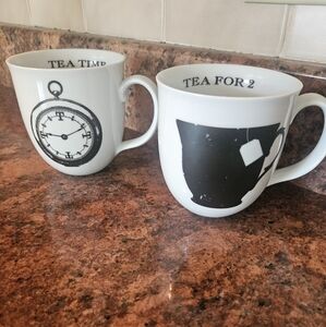 Pottery BarnWhite Tea Time and Tea for 2 Mugs